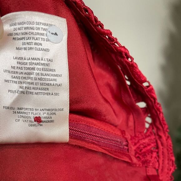 Moulinette Soeurs by Anthropologie Tamera Geometric Lace Peplum Red Blouse Sz 0 - Picture 6 of 6